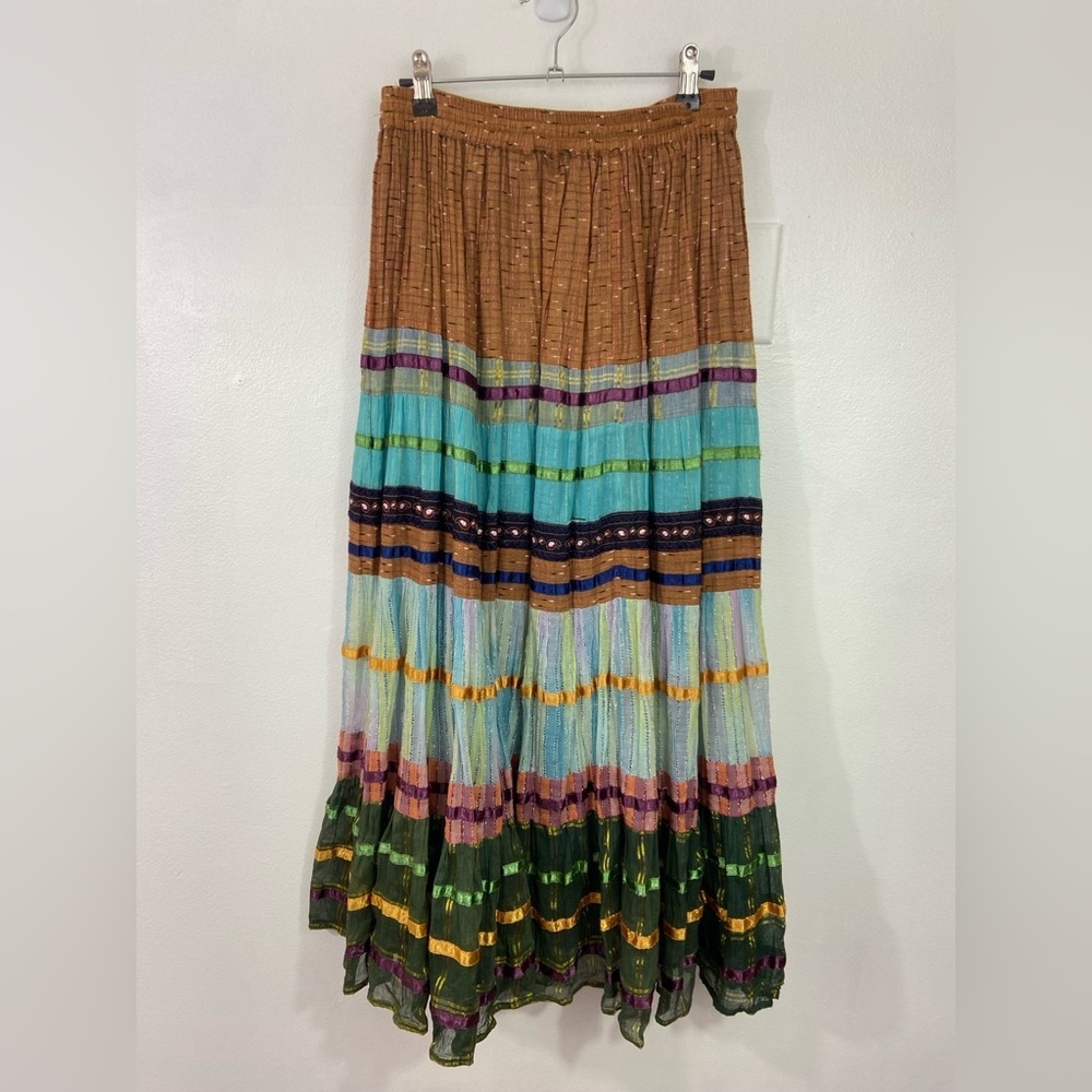 Anu Layered Maxi Boho Skirt Womens SZ Small  Tiered Cotton Gypsy Fairy Festival